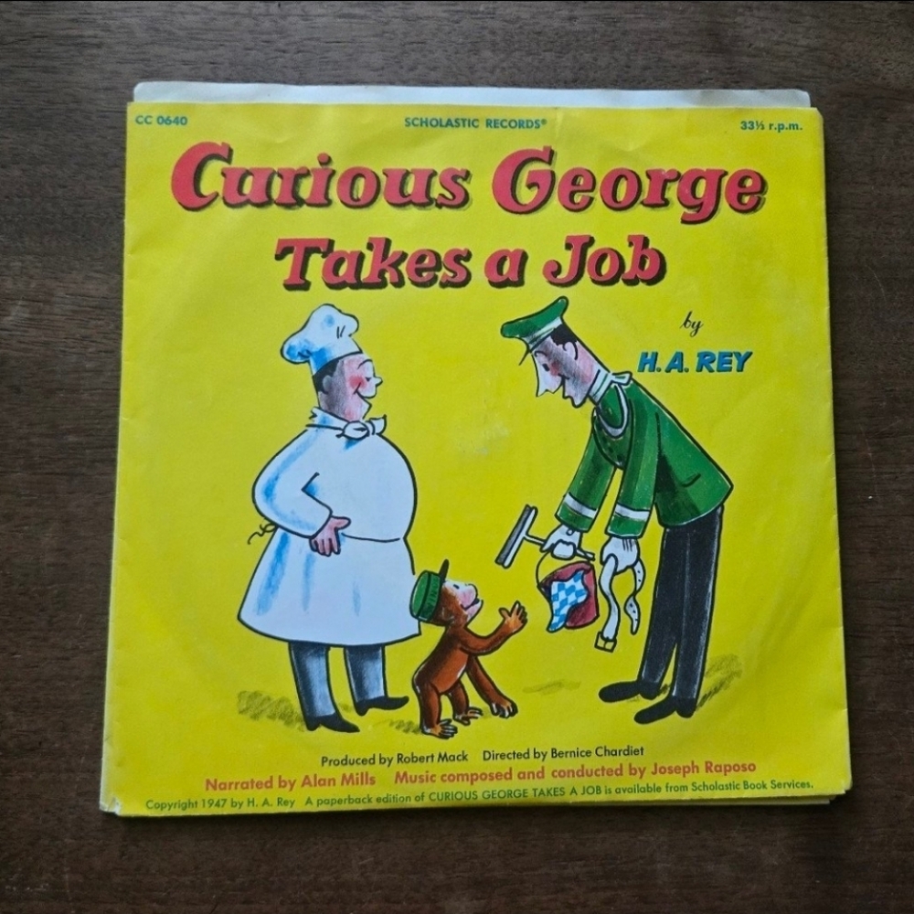 1969 Vintage Curious George Takes a Job Scholastic Records Vinyl